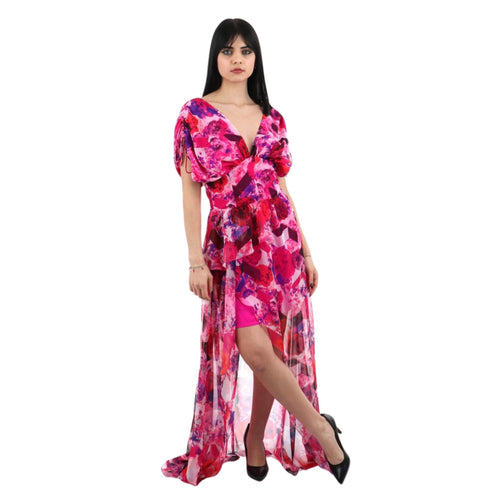 Gaelle Abito lungo Abito Donna con spacco frontale Fucsia multi - Francavilla Moda